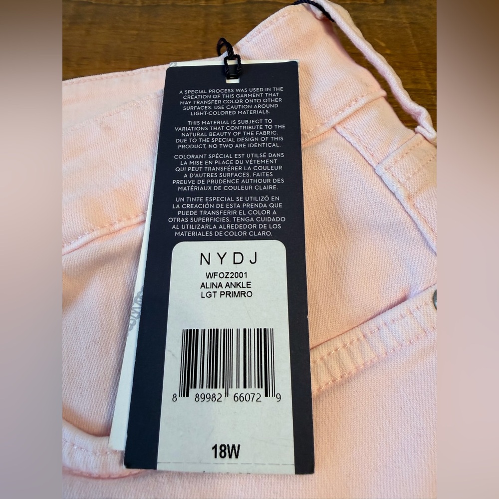 Pale Pink NYDJ Alina Ankle Jeans 18W NWT - Picture 2 of 10